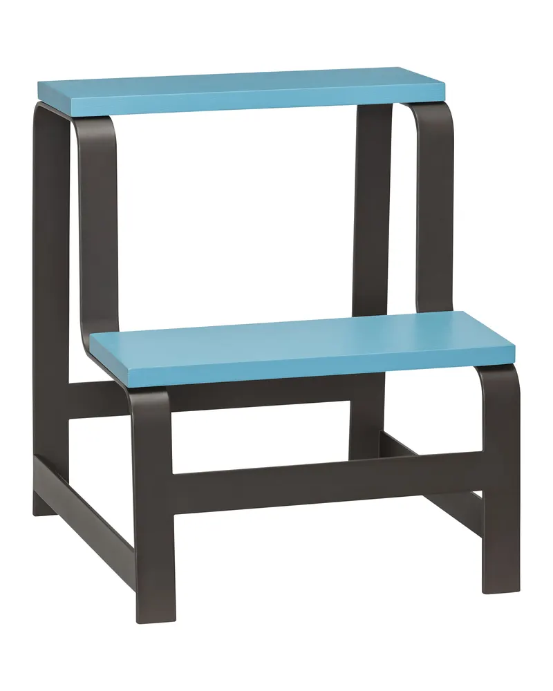Step Hocker aus Eisen und Eichenholz in Blau und Braun, FSC®-zertifiziert, Blau, Braun
