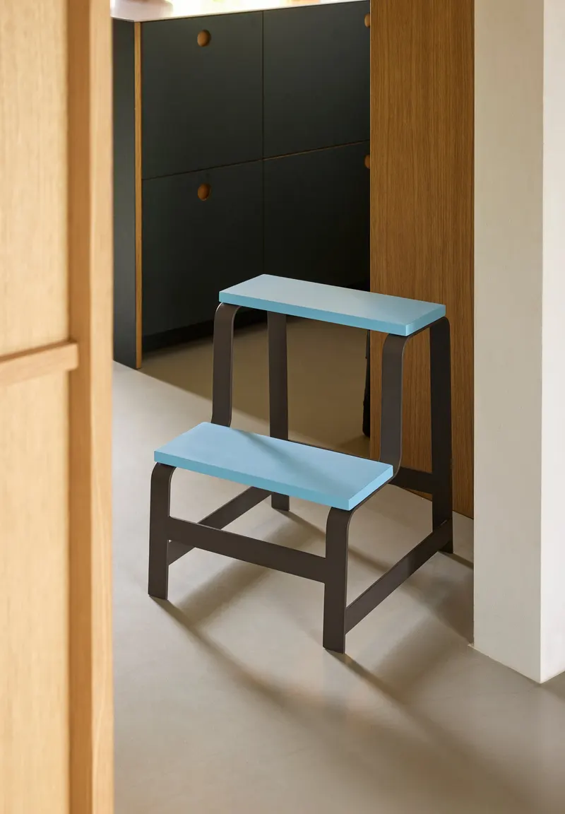 Hübsch Step Hocker in Blau und Braun, 44 × 40 × H 49 cm, Ansicht 5