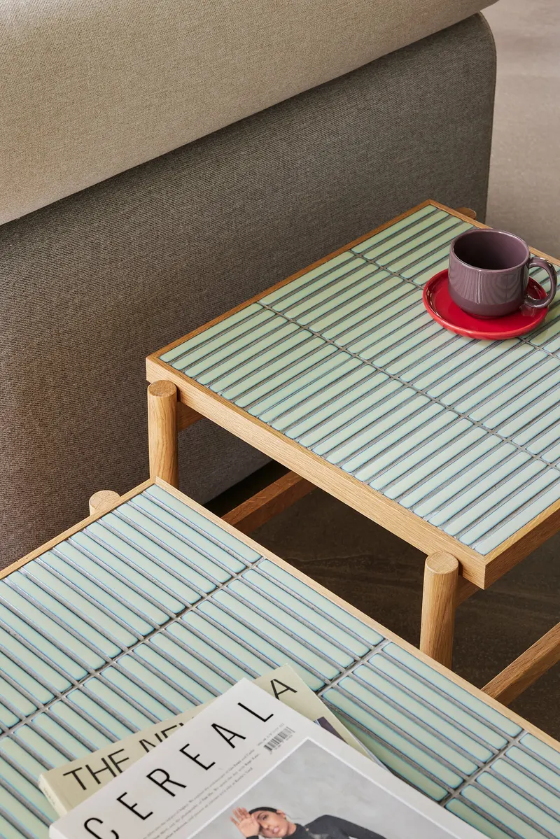 Hübsch Tile Couchtisch in Mint und Naturfarben, 61 × 66 × H 44 cm, Ansicht 7