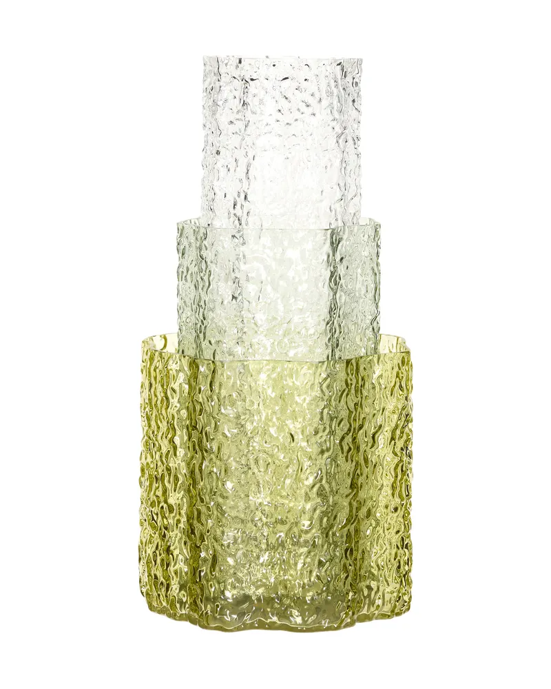 Triple Vasenset aus Glas (3er-Set), Klar, Dunkelgrün, Grün, Hellgrün