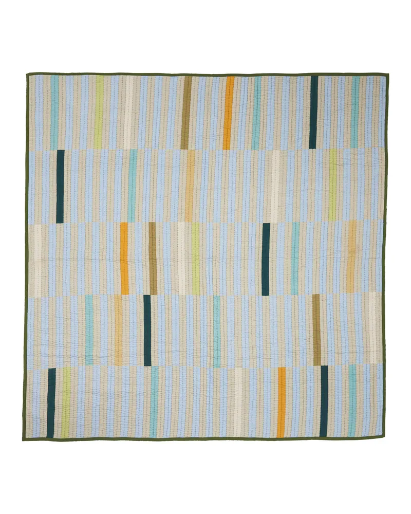 Twist Block Tagesdecke aus Baumwolle in Dunkelgrün und Mehrfarbig, Dunkelgrün, Mehrfarbig
