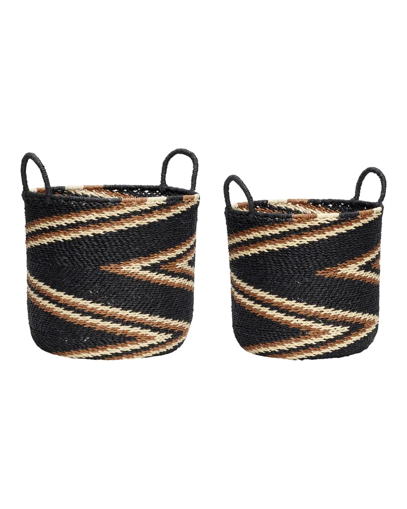 Zigzag Korbset aus Papier in Beige, Schwarz und Braun (2er-Set)