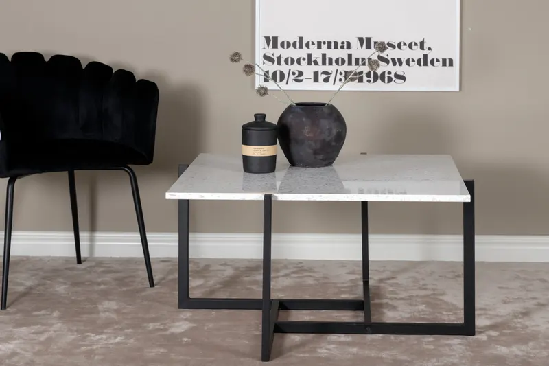 Hybrid quadratischer Couchtisch 80 × 80 cm in Weiß, Gestell Schwarz, im Wohnraum, Ansicht 8
