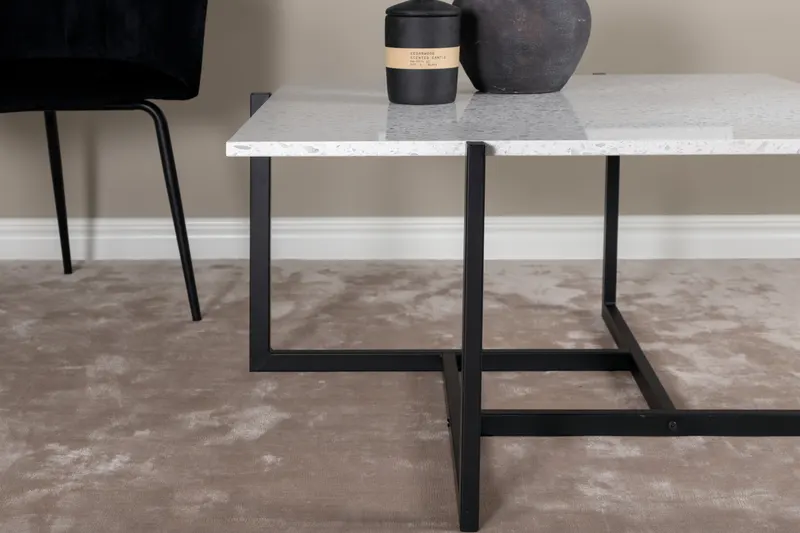 Hybrid quadratischer Couchtisch 80 × 80 cm in Weiß, Gestell Schwarz, im Wohnraum, Ansicht 10