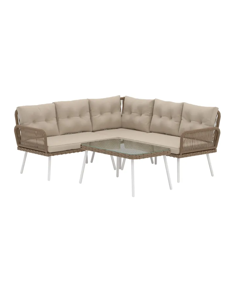 Ibiza Gartenlounge mit Ecksofa aus Geflecht in Natur