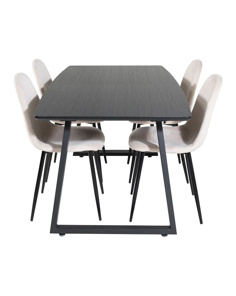 Inca & Polar Essgruppe mit ausziehbarem Esstisch und 4 Stühlen in Beige, Gestell Schwarz, Ansicht 1