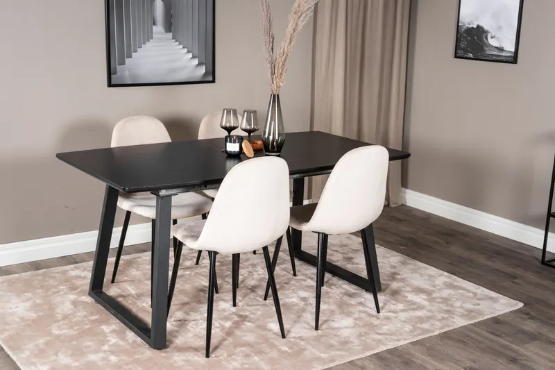 Inca & Polar Essgruppe mit ausziehbarem Esstisch und 4 Stühlen in Beige, Gestell Schwarz, im Wohnraum, Ansicht 2
