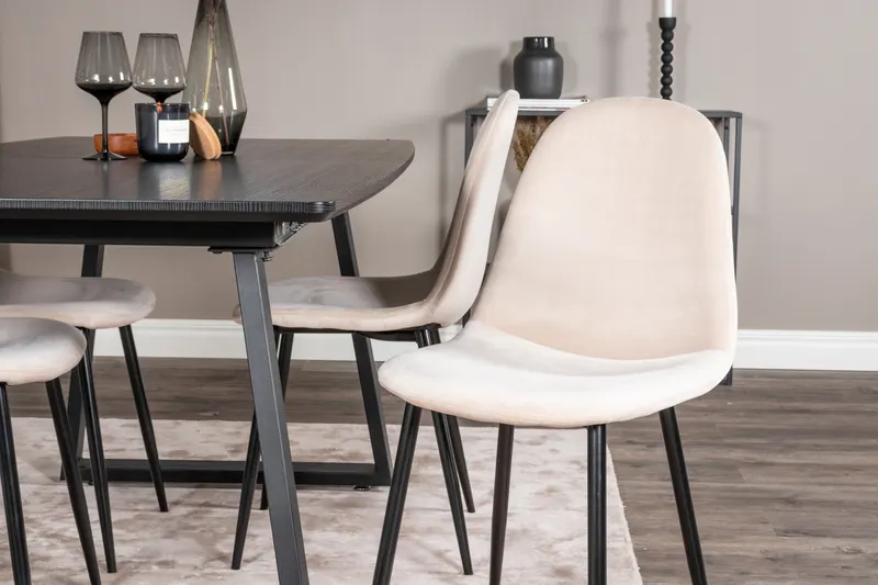 Inca & Polar Essgruppe mit ausziehbarem Esstisch und 4 Stühlen in Beige, Gestell Schwarz, im Wohnraum, Ansicht 3