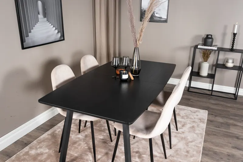 Inca & Polar Essgruppe mit ausziehbarem Esstisch und 4 Stühlen in Beige, Gestell Schwarz, im Wohnraum, Ansicht 4