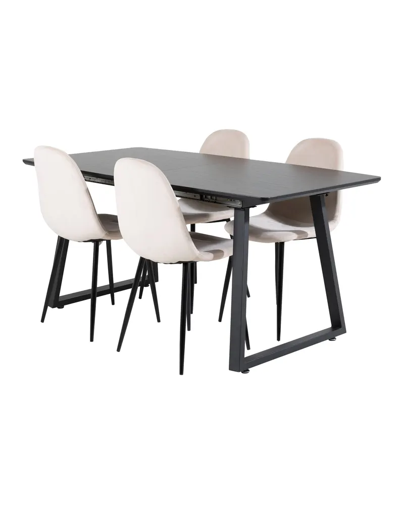 Inca & Polar Essgruppe mit ausziehbarem Esstisch und 4 Stühlen in Beige, Gestell Schwarz, Ansicht 2