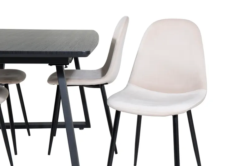Inca & Polar Essgruppe mit ausziehbarem Esstisch und 4 Stühlen in Beige, Gestell Schwarz, Ansicht 3