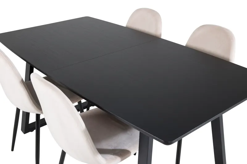 Inca & Polar Essgruppe mit ausziehbarem Esstisch und 4 Stühlen in Beige, Gestell Schwarz, Ansicht 4