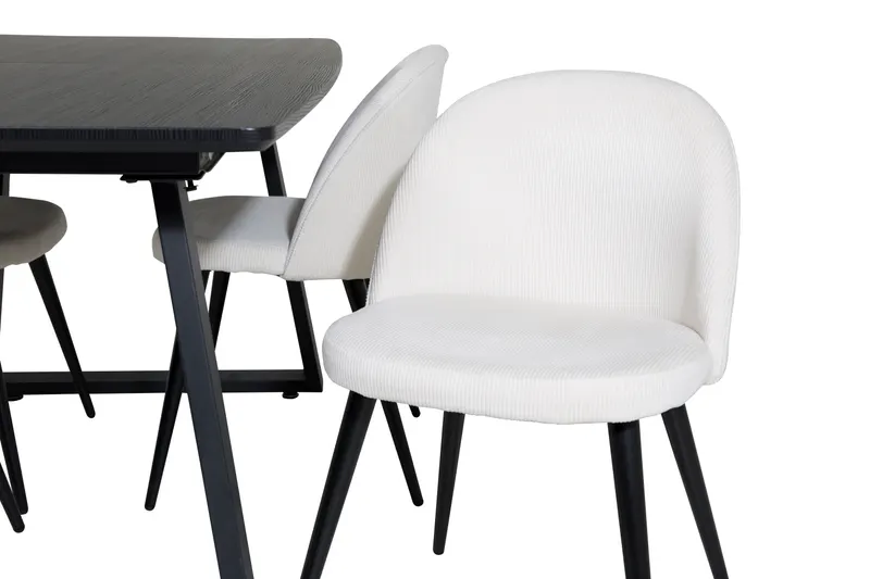 Inca & Velvet Essgruppe mit ausziehbarem Esstisch und 4 Polsterstühlen in Beige, Gestell Schwarz, Ansicht 3