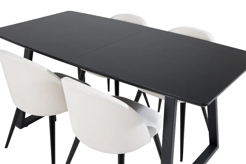 Inca & Velvet Essgruppe mit ausziehbarem Esstisch und 4 Polsterstühlen in Beige, Gestell Schwarz, Ansicht 4
