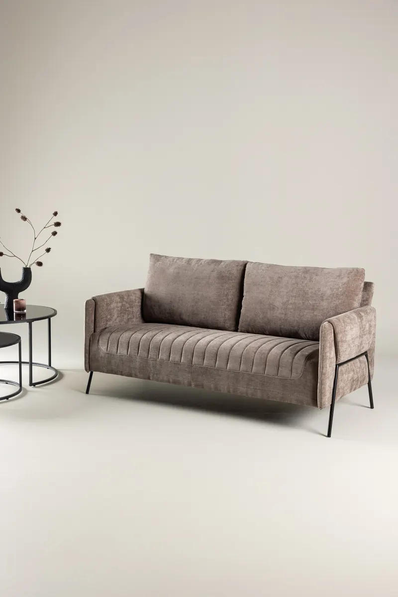 Indigo 2-Sitzer Sofa mit schwarzen Stahlbeinen in Beige, Gestell Schwarz, im Wohnraum, Ansicht 1