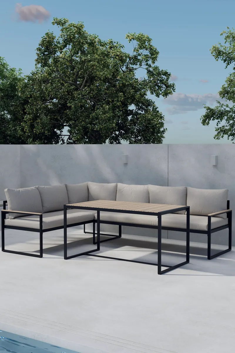 Ios Gartenlounge mit Ecksofa und Lattentisch, im Wohnraum