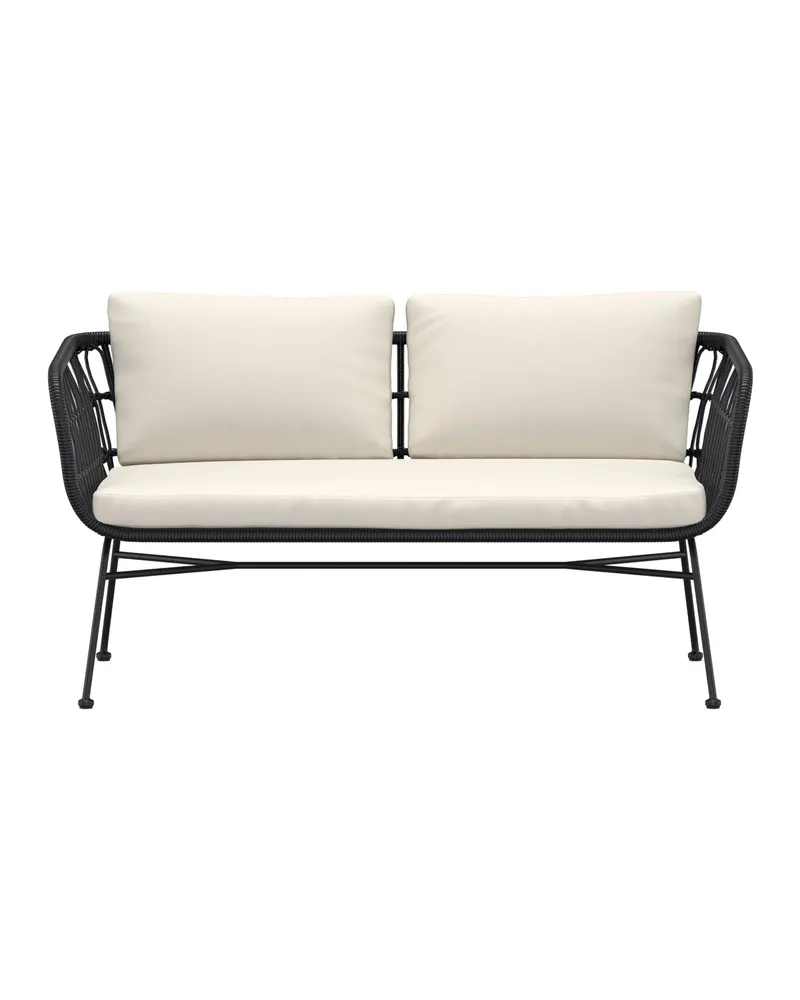 Isola Gartensofa mit schwarzem Geflecht und beigen Kissen