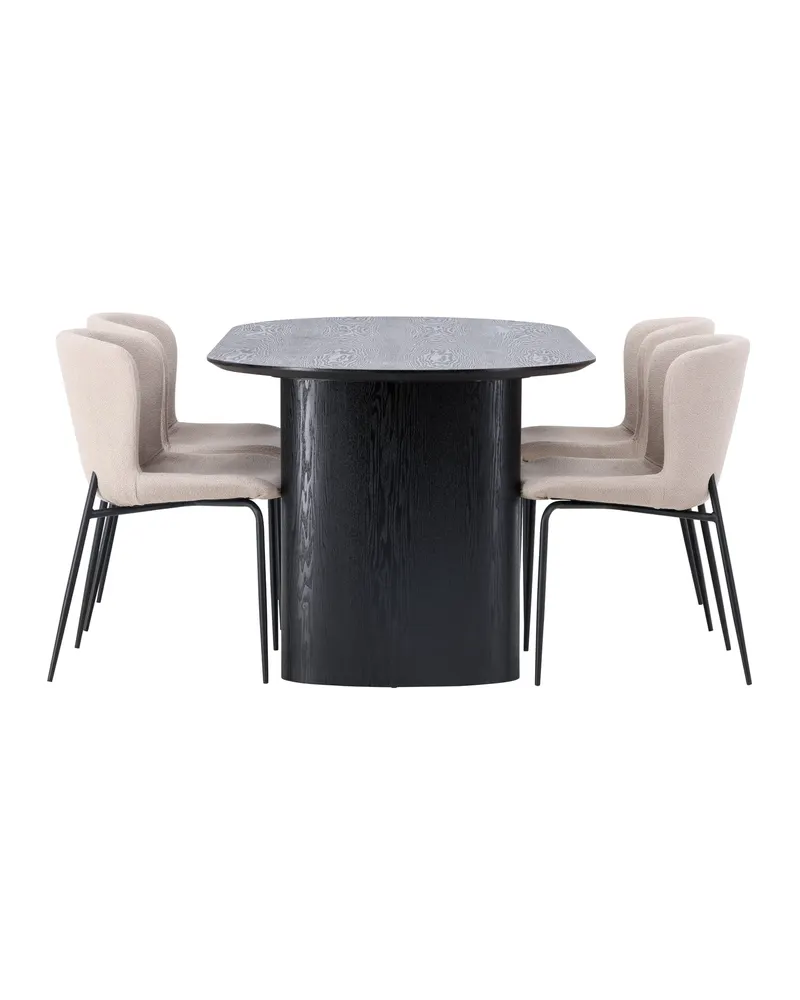 Isolde & Modesto Essgruppe mit ovalem Esstisch und 4 Bouclé-Stühlen in Schwarz, Beige, Gestell Schwarz, Ansicht 7