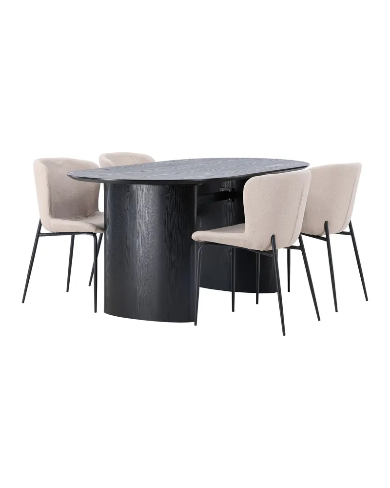 Isolde & Modesto Essgruppe mit ovalem Esstisch und 4 Bouclé-Stühlen in Schwarz, Beige, Gestell Schwarz, Ansicht 8