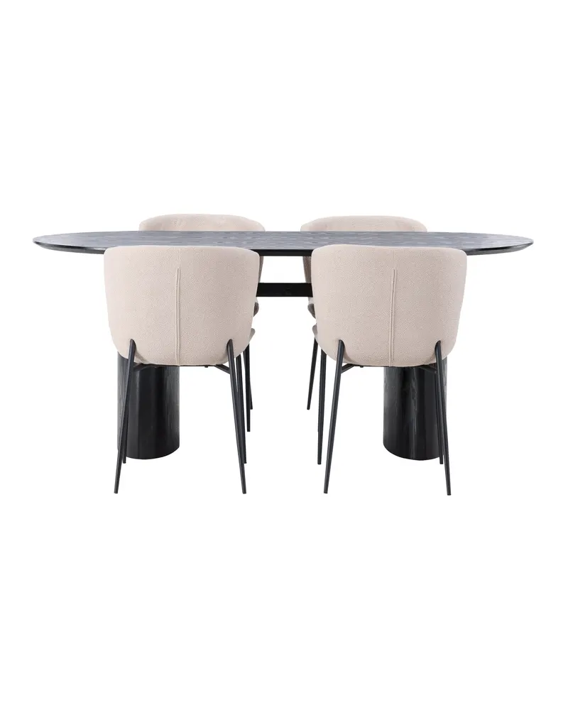 Isolde & Modesto Essgruppe mit ovalem Esstisch und 4 Bouclé-Stühlen in Schwarz, Beige, Gestell Schwarz, Ansicht 10