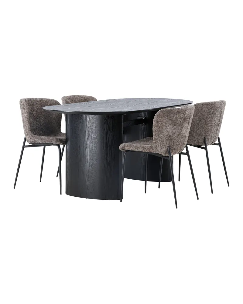 Isolde & Modesto Essgruppe mit ovalem Esstisch und 4 Bouclé-Stühlen in Schwarz, Braun, Gestell Schwarz, Ansicht 8