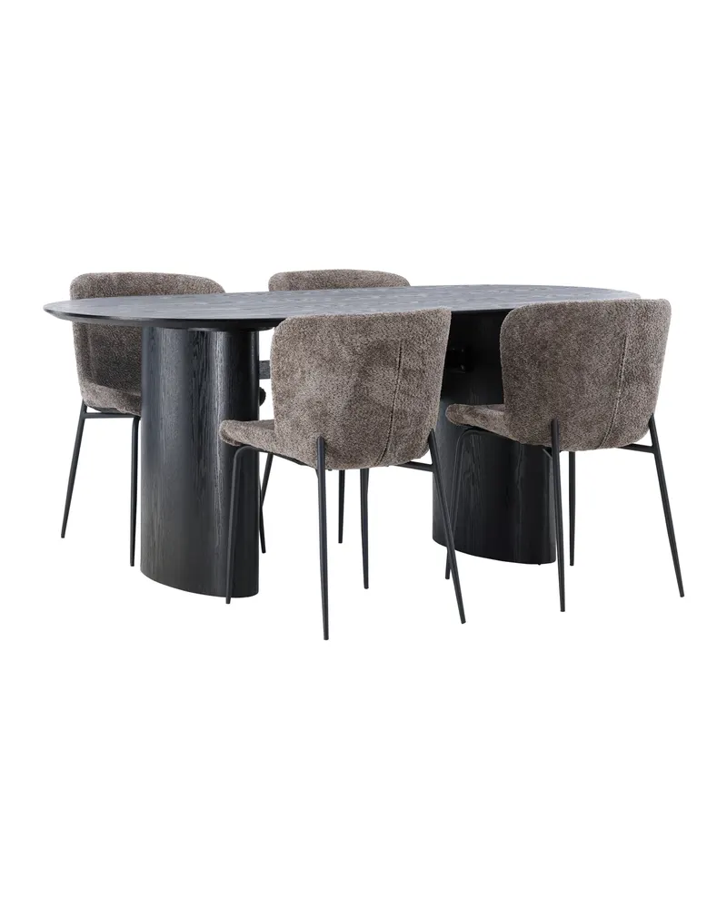 Isolde & Modesto Essgruppe mit ovalem Esstisch und 4 Bouclé-Stühlen in Schwarz, Braun, Gestell Schwarz, Ansicht 9