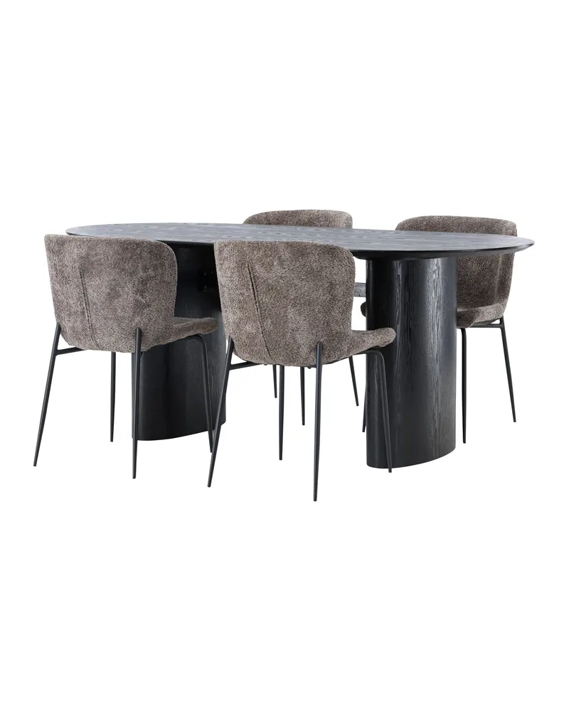 Isolde & Modesto Essgruppe mit ovalem Esstisch und 4 Bouclé-Stühlen in Schwarz, Braun, Gestell Schwarz, Ansicht 5