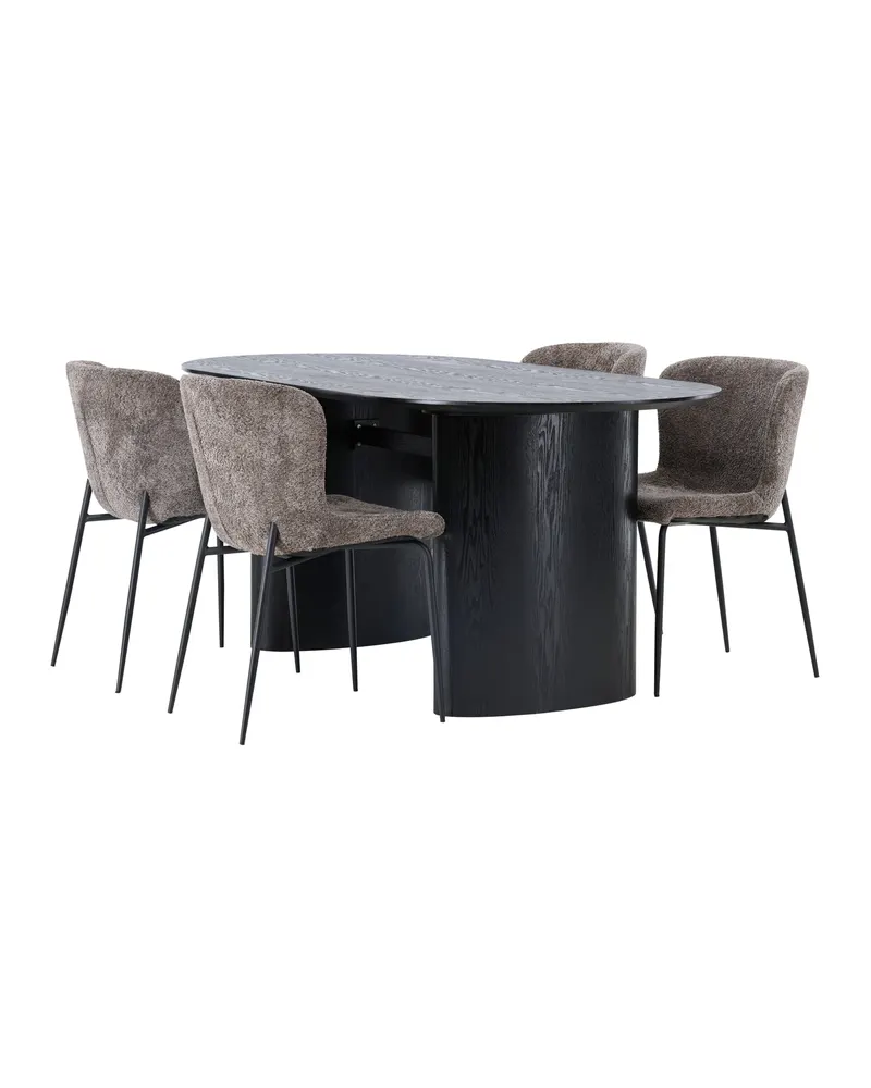 Isolde & Modesto Essgruppe mit ovalem Esstisch und 4 Bouclé-Stühlen in Schwarz, Braun, Gestell Schwarz, Ansicht 6