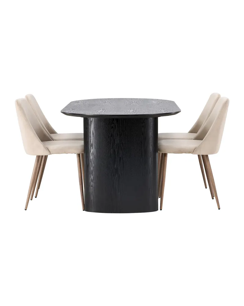 Isolde & Night Essgruppe mit ovalem Esstisch und 4 gepolsterten Stühlen in Schwarz, Beige, Gestell Walnuss, Ansicht 7