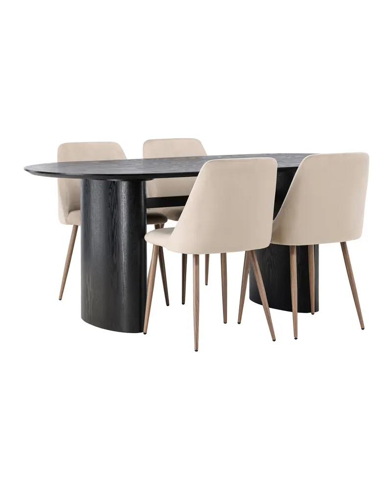 Isolde & Night Essgruppe mit ovalem Esstisch und 4 gepolsterten Stühlen in Schwarz, Beige, Gestell Walnuss, Ansicht 9