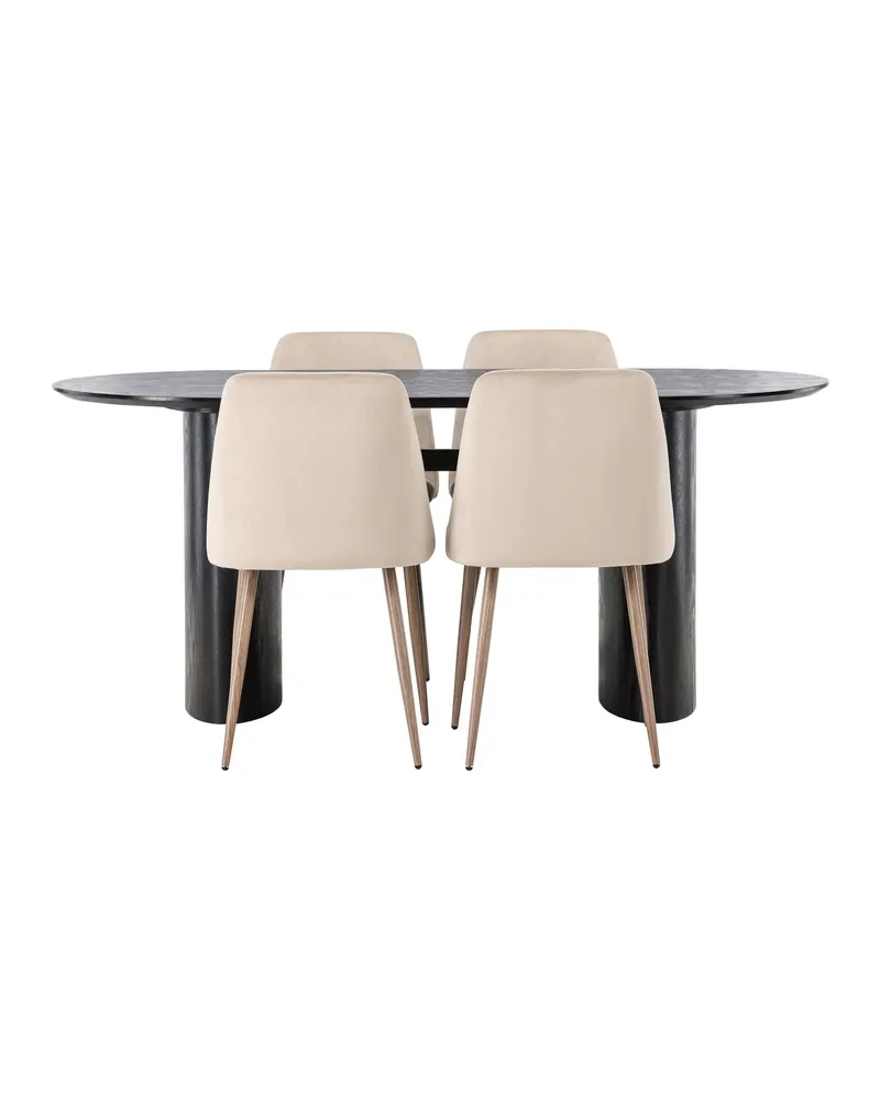 Isolde & Night Essgruppe mit ovalem Esstisch und 4 gepolsterten Stühlen in Schwarz, Beige, Gestell Walnuss, Ansicht 10