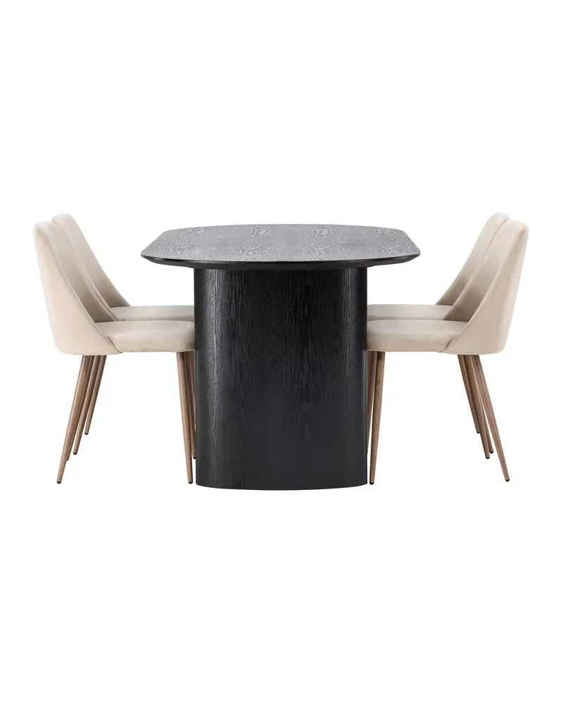 Isolde & Night Essgruppe mit ovalem Esstisch und 4 gepolsterten Stühlen in Schwarz, Beige, Gestell Walnuss, Ansicht 3