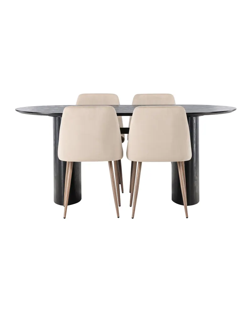 Isolde & Night Essgruppe mit ovalem Esstisch und 4 gepolsterten Stühlen in Schwarz, Beige, Gestell Walnuss, Ansicht 4