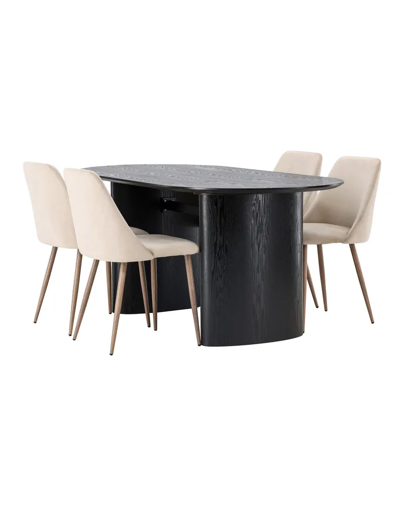 Isolde & Night Essgruppe mit ovalem Esstisch und 4 gepolsterten Stühlen in Schwarz, Beige, Gestell Walnuss, Ansicht 6