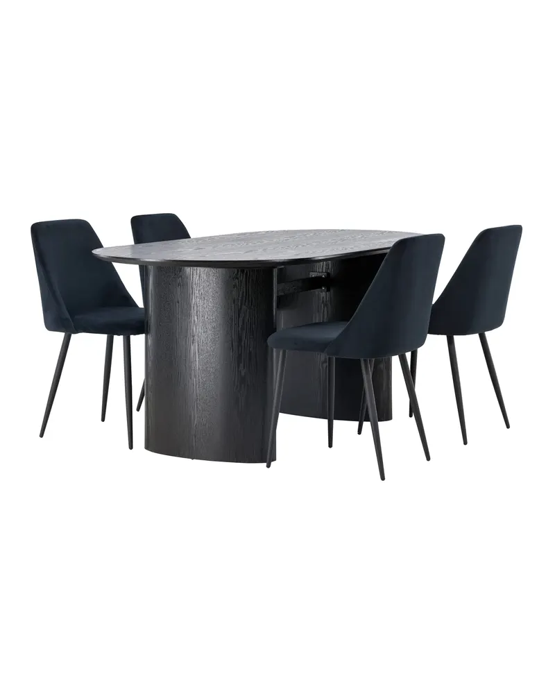 Isolde & Night Essgruppe mit ovalem Esstisch und 4 gepolsterten Stühlen in Schwarz, Ansicht 8