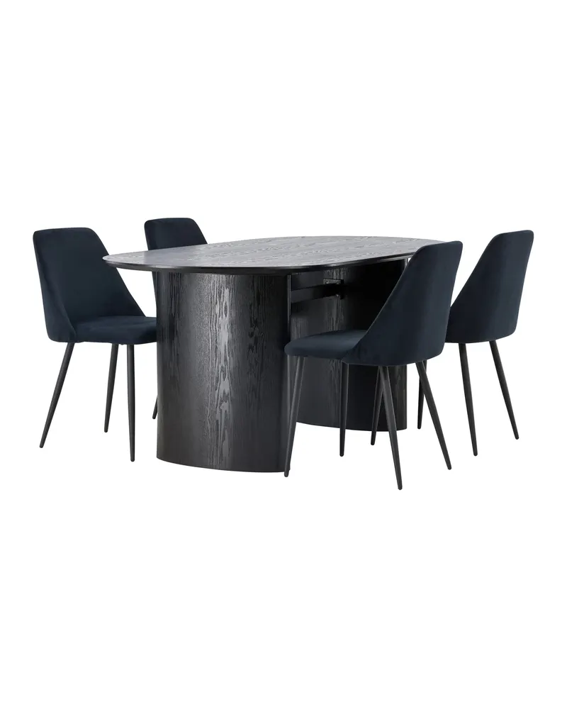 Isolde & Night Essgruppe mit ovalem Esstisch und 4 gepolsterten Stühlen in Schwarz, Ansicht 2