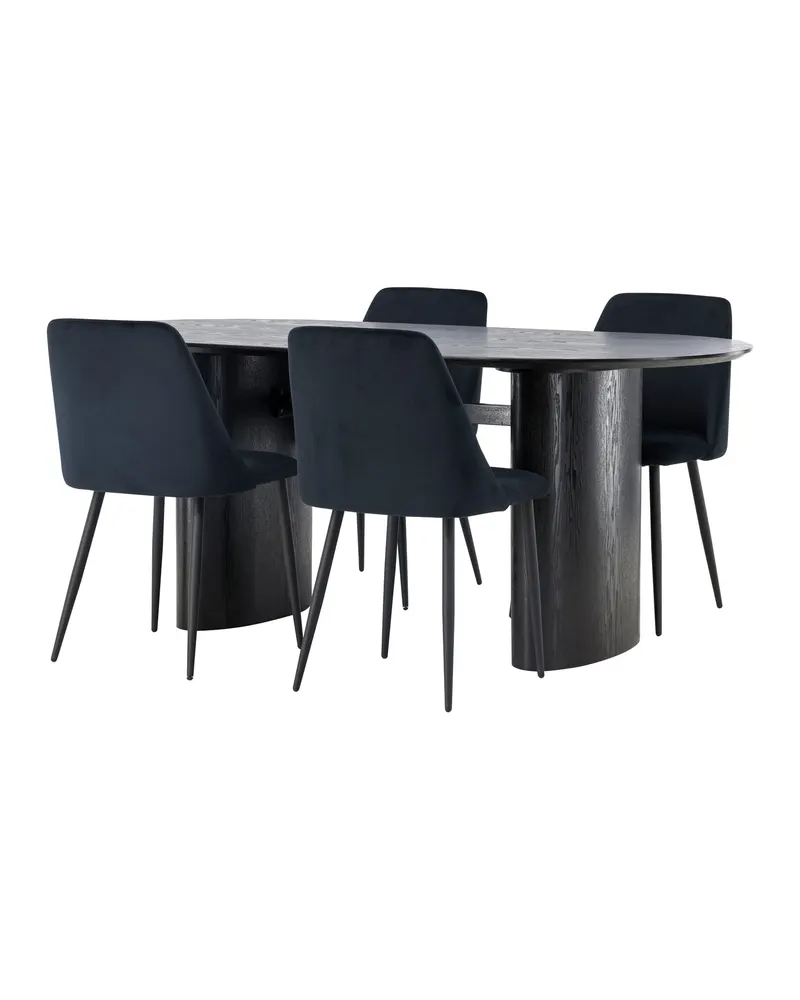 Isolde & Night Essgruppe mit ovalem Esstisch und 4 gepolsterten Stühlen in Schwarz, Ansicht 5