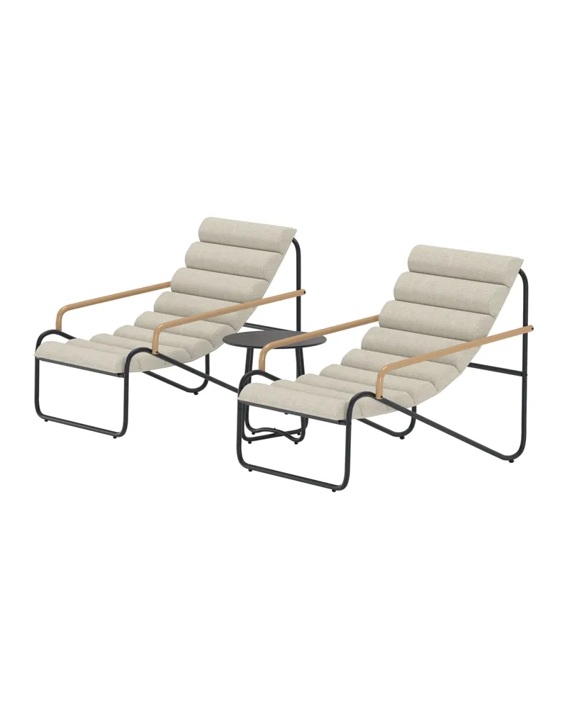 Ithaka Gartenlounge mit zwei Loungesesseln und Rundtisch in Beige, Ansicht 1