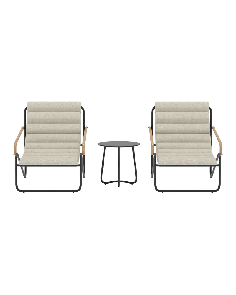 Ithaka Gartenlounge mit zwei Loungesesseln und Rundtisch in Beige, Ansicht 2