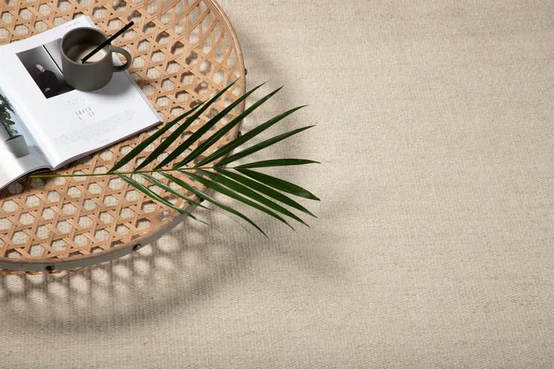 Jaipur Teppich rund aus Wolle und Baumwolle, Ø 200 cm in Beige, im Wohnraum, Ansicht 2