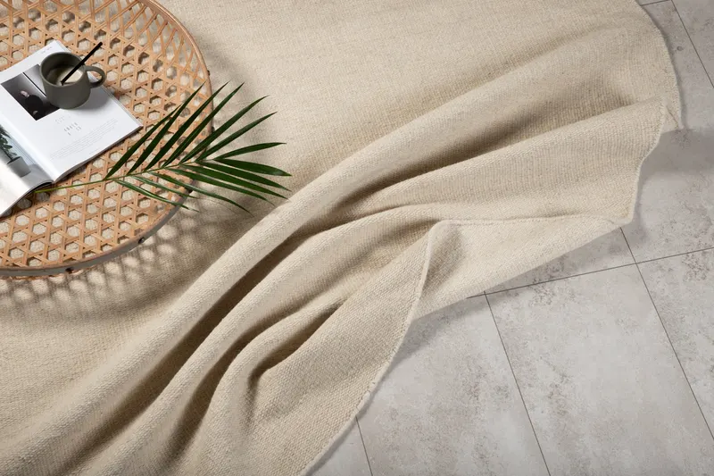 Jaipur Teppich rund aus Wolle und Baumwolle, Ø 200 cm in Beige, im Wohnraum, Ansicht 3