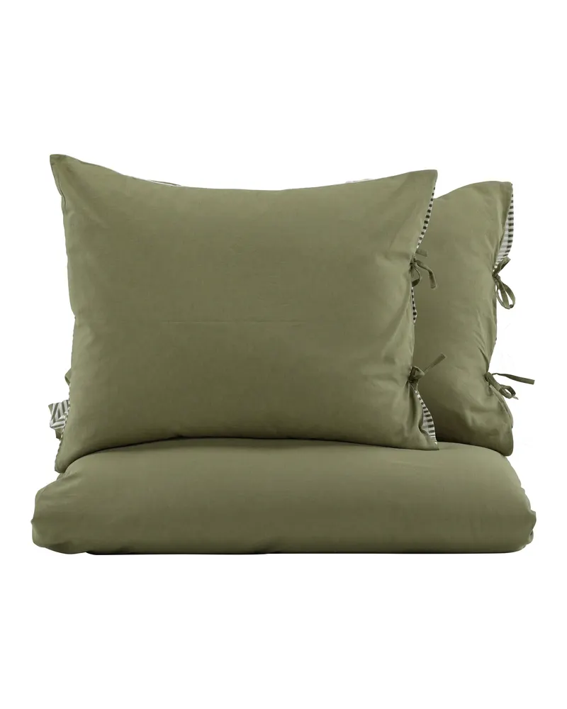 Jenna Bettwäsche-Set aus Baumwolle in 220 × 240 cm, Moosgrün, Ansicht 1