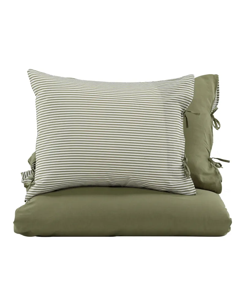 Jenna Bettwäsche-Set aus Baumwolle in 220 × 240 cm, Moosgrün, Ansicht 2