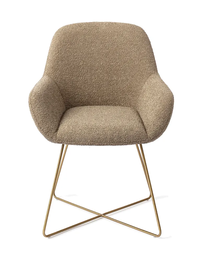 Kushi Esszimmerstuhl von Jesper Home in Moss Meadow, Cross, Gold, Ansicht 1