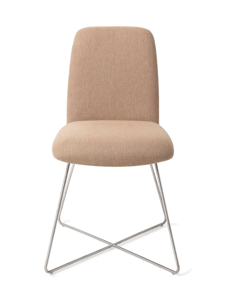 Taiwa Esszimmerstuhl von Jesper Home in Whisper Wheat, Cross, Edelstahl, Ansicht 1