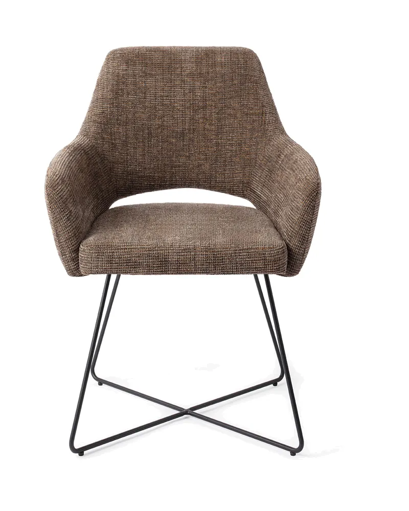 Yanai Esszimmerstuhl von Jesper Home in Checked Chestnut, Cross, Schwarz, Ansicht 1