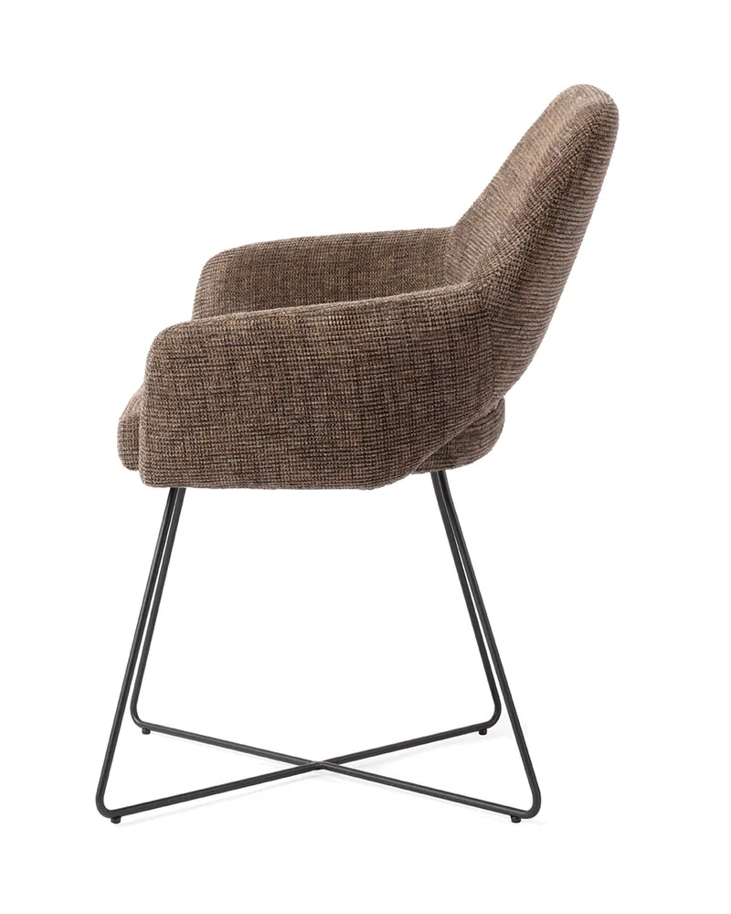 Yanai Esszimmerstuhl von Jesper Home in Checked Chestnut, Cross, Schwarz, Ansicht 2