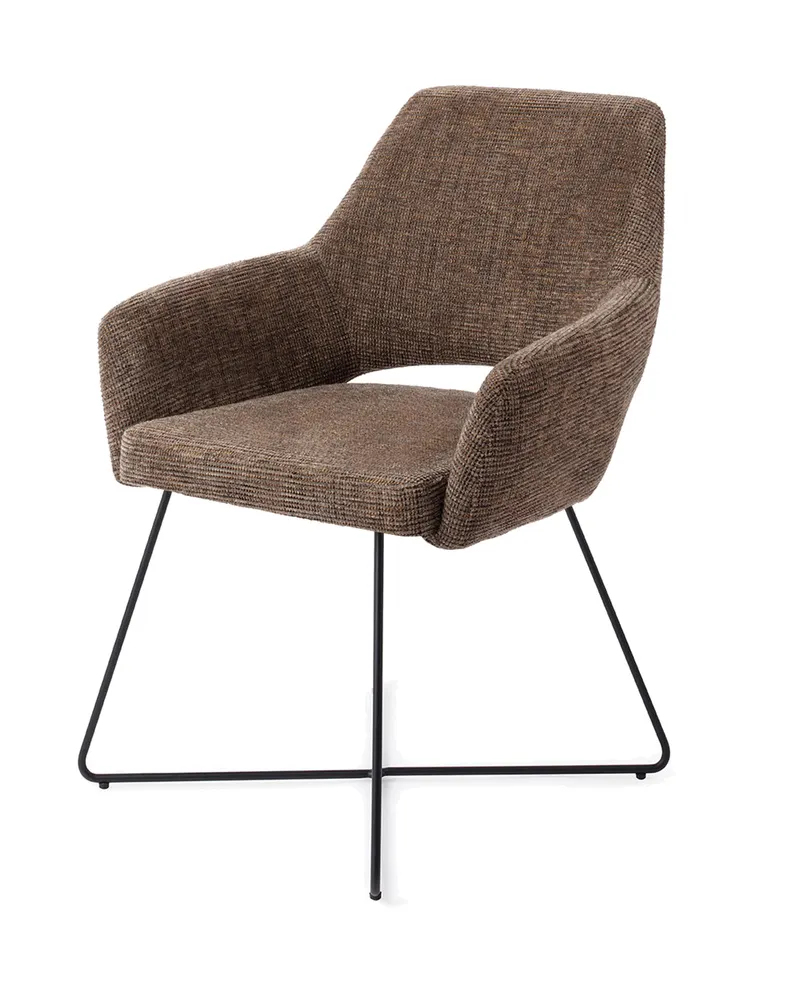 Yanai Esszimmerstuhl von Jesper Home in Checked Chestnut, Cross, Schwarz, Ansicht 3