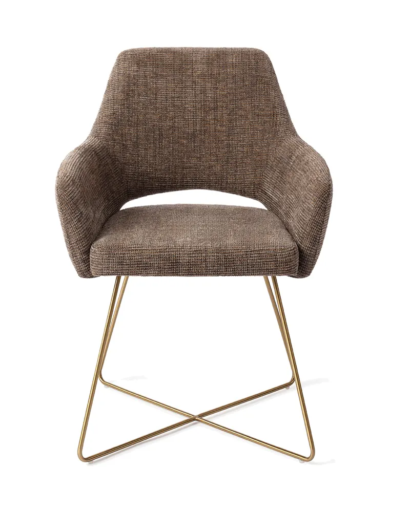 Yanai Esszimmerstuhl von Jesper Home in Checked Chestnut, Cross, Gold, Ansicht 1
