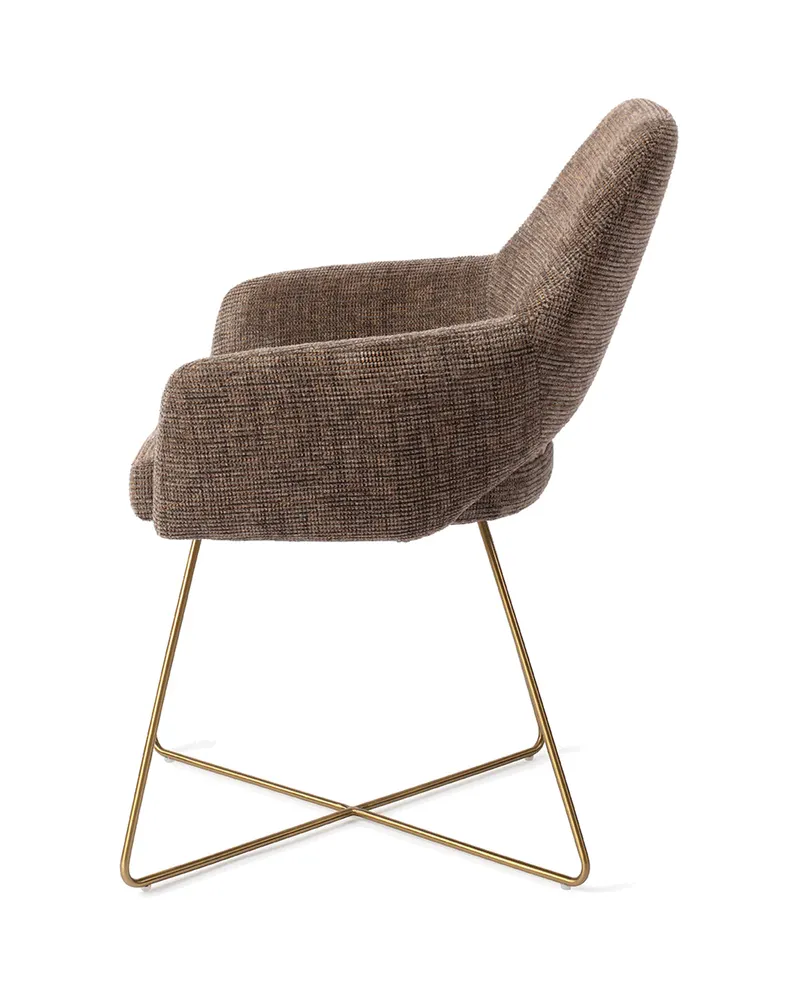 Yanai Esszimmerstuhl von Jesper Home in Checked Chestnut, Cross, Gold, Ansicht 2